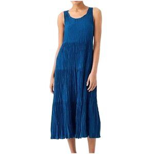 EILEEN FISHER Atlantis Blue CRUSHED SILK SCOOP NECK TIERED DRESS SIZE XXS